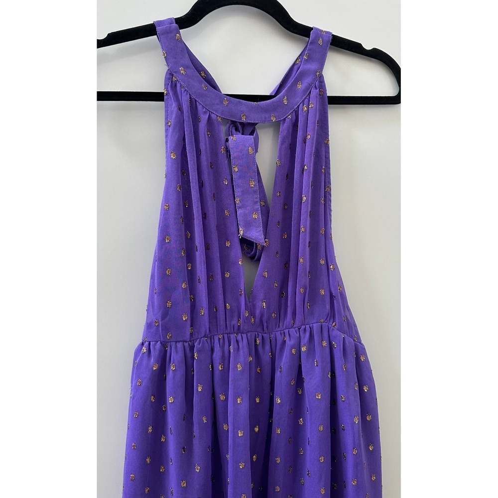 *Flaw NWT Anthropologie Celandine Beach Disco Plunging Maxi Dress Purple Gold S - Picture 4 of 16